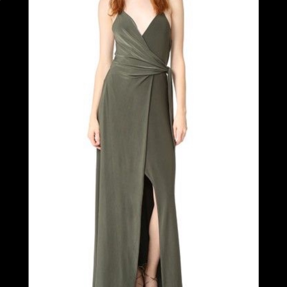 Floor Length Olive Green Wrap Dress